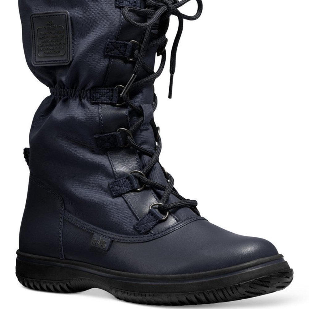 Coach Sage Black Lace Up Mid Calf Snow Cold Weather Boots Shoes Flats 6 NEW